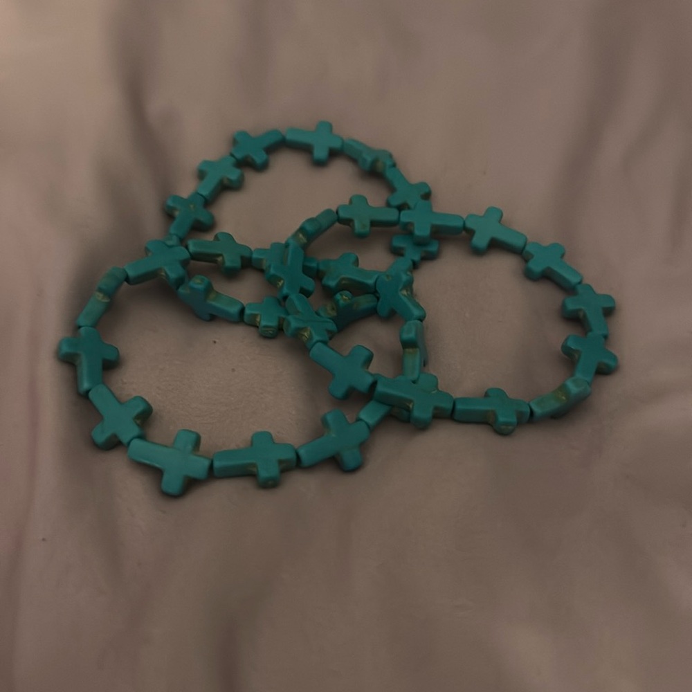 Handmade handcrafted blue cross bracelet